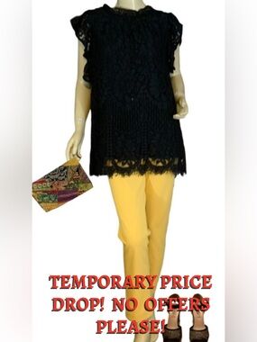 SWEET LOVELY BLACK LACE CAP SLEEVE TUNIC BLOUSE (3XL)